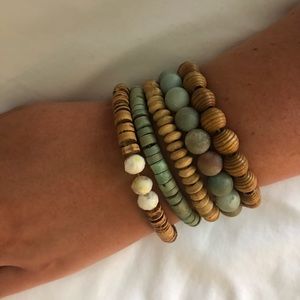 Brown/blue elastic bangle bracelet set